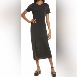 Charles Henry Front Slit Midi T-Shirt Dress